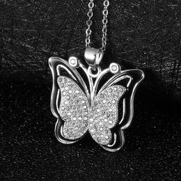 Pendant Necklaces 1pcs Butterfly Stainless Steel Copper Inlaid Zircon Necklace Adjustable Lobster Clasps For Jewellery Festive Party Gifts
