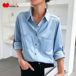 Women's Blouses Shirts Jeans Shirt Women's Top Fashion Casual Women's Shirt Plus Size S~3XL Lapel Women's Top Women's Denim Jacket 230410