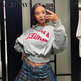 Women's Hoodies GLCMYAYA Women Fashion Hollow Out Letter Print O-Neck LOOSE 2023 INS Casual Long Sleeve Sexy Sweatshirts Autumn/Winter