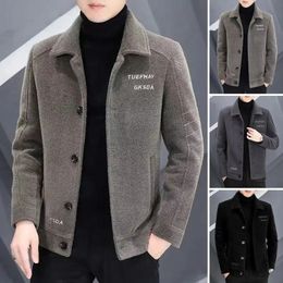 Men's Jackets Men Autumn Winter Jacket Lapel Long Sleeve Coat Single-breasted Embroidery Letter Print Plush Coat Thickened Warm Outwear 231110
