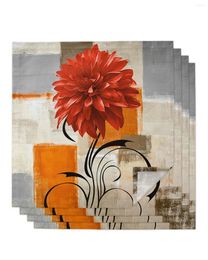 Table Napkin 4pcs Dahlia Orange Oil Painting Square 50cm Party Wedding Decoration Cloth Kitchen Dinner Serving Napkins