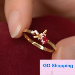 Mosaic Rose Red Colour Zirconium Ring Opening Lady Japanese Design Cute Personality Fashion Exquisite