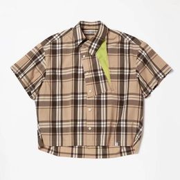 Men's Casual Shirts Pre Sale 23SS KOLOR Abe Runyi Japanese Plaid Nylon Lapel Loose Fitting Short Sleeve Printed Shirt For Men