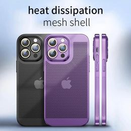 Heat Dissipation Phone Case For Iphone 15 14 11 12 13 Pro Max 14Plus Cover Electroplated Border Honeycomb Mesh Shell