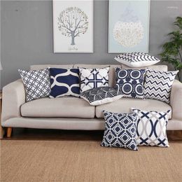 Pillow Home Decor Emboridered Cover Blue Zigzag Geometric Canvas Case Cotton Suqare Embroidery 45x45cm