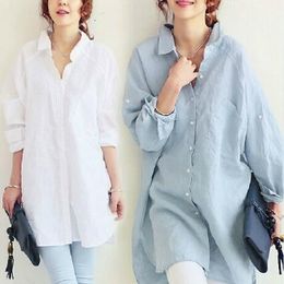 Women's Blouses Shirts Ethnic Social Women's Autumn Cotton Linen White Elegant Shirt Full Sleeve Kimono Long Shirt Blusas Women's Top A431 230410