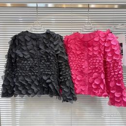 Women's Jackets 2023 Autumn Winter Three-Dimensional Petals Coat Women Design Elegant Rose Pink Top Short Lady Chic Coats