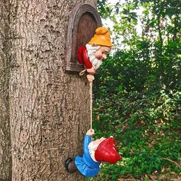 Garden Decorations Tree Hugging Dwarf White Beard Elf Hanging Ornament Design Decorative Sculpture Outdoor Artefact