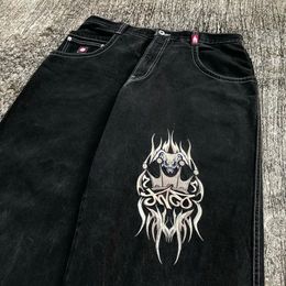 Men's Jeans JNCO Gothic high street letter skull crown print black jeans for men and women punk rock street couple high waist straight jeans 231110