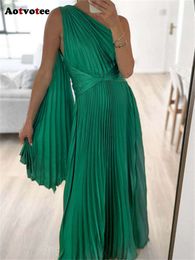 Pretty Pleated Maxi Dresses for Women Sexy Off Shoulder High Waisted Solid Fashion Casual New Summer Dress