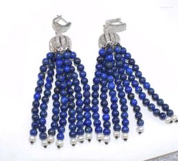 Dangle Earrings One Pair Lapis Lazuli Round 3mm And Freshwater Pearl White Rice Drop Hook Wholesale Beads