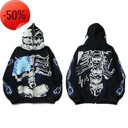 Hoodies Sweatshirts Sss Mens Halloween Hip Hop Retro Skeleton Men Streetwear Letter Hoodie Man Womens Hooded Skateboards Hoody High Street PulloverS to 2XL Size