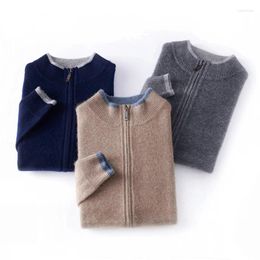 Men's Sweaters 2023 Autumn/Winter Pure Cashmere Sweater Half High Neck Knitted Zippered Cardigan Solid Color Wool Top Coat