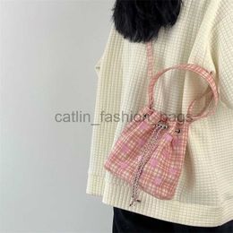 Shoulder Bags Sweet Women Drawstring Bag Embroidered Paern Ladies Bucket Purse andBags Pink Female Plaid Messenger Bagcatlin_fashion_bags