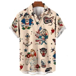 Mens Casual Shirts Hawaiian mens mermaid print beach short sleeved top oversized mens designer clothing high quality 230408