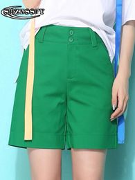 Women's Shorts Women's High Waist Shorts Loose Green Women's Summer Shorts Straight Cotton Button Fashion Shorts Women's Street Clothing Shorts 230410