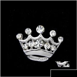 Pins Brooches Pins Fashion Sier Tone Clear Crystal Crown Brooch Man Women Rhinestone Diamante Jewelry Cor Breastp Drop Deliv Dhzpc