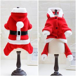 Dog Apparel Cute Christmas Pet Jumpsuit Chihuahua Hooded Coat Classic Santa Clothes Winter Warm Fleece For Small Medium Dogs