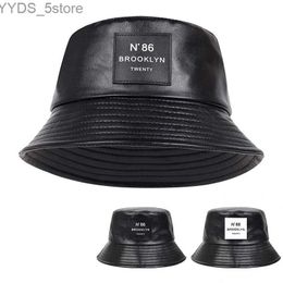 Wide Brim Hats Bucket Hats Unisex N86 Label Personality Pu Leather Bucket Hats Fishermen Caps Outdoor Casual Cap Sunscreen Hat YQ231111