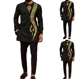 Men's Tracksuits Kaftan Summer Suit Round Neck Long-sleeved Top Pants African Male Traditional Noble Wedding Banquet Activity Dress