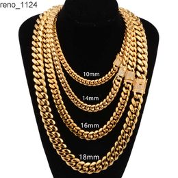 6-18mm Micro-Inlaid White Drill Encryption Stainless Steel Curb Cuban Link Chain Pendant Necklace