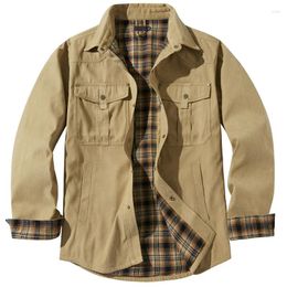 Men's Casual Shirts Western Jacket Flannel Lined Shirt Jackets Long Sleeved Rugged Plaid Cotton Brushed Suede