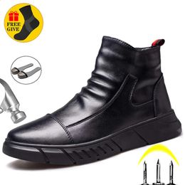 Boots Genuine Leather Men's Boots Safety Shoes Men Chelsea Boots Steel Toe Shoes Work Sneakers Indestructible Shoes Security Boots 231110