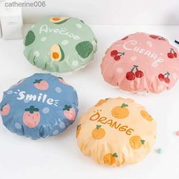 Shower Caps 6 Colour Fashion Waterproof Fruit Bath Cap Elastic Shower Hat Reusable Bath Head Hair Cover For Women Shower Bath SuppliesL231110