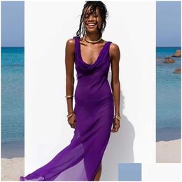 Basic & Casual Dresses Casual Dresses Mesh Swing Neck Sleeveless Backless Sheer Maxi Dress Women Summer Beach Y See Through Long Party Dhmtr