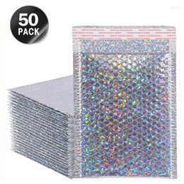 Gift Wrap Mailers 50PCS Laser Silver Foil Mailing Envelope Bags Waterproof Courier Bubble Padded Envelopes Bag