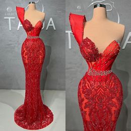 Splendidi abiti da ballo a sirena Halter Sweetheart Una spalla Candidati unici Backless Lunghezza pavimento Cerniera Abito da festa su misura Plus Size Vestido De Noite