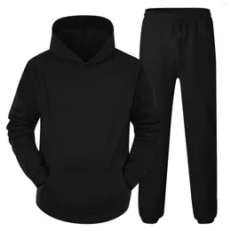 Men's Tracksuits Solid-Color Hoodie-Set Sweetshirts Men Hooded Sweatpants Sportswear Hoody 2-Pieces Casual Korean Top Jumper Drawstring