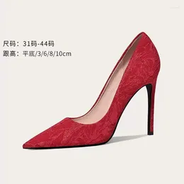 Dress Shoes Spring And Summer Pointy Head Lace Surface Flat Sole Single Thin High-heeled Banquet Large Small Women