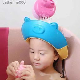 Shower Caps Baby Shower Shampoo Cap Adjustable Piggy Shaped Shampoo Visor Cap Wash Hair Shield Hat Soft Baby Kids Children Shampoo ShowerL231111