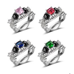 With Side Stones New Skl Punk Two Colour Jewellery Ring European And American Motorcycle Hand Mens Drop Delivery Dhgarden Dhake