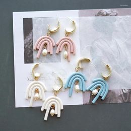 Stud Earrings Pale Multi Gentle Colors Crafts Irregular Shapes Water Pearl Strips Metal Top Handmade Polymer Clay Dangle Sets Lady