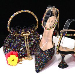 Shoe Bag Set Combination with Pointed Wine Glasses and Colourful Diamonds Paired with the Same Handbag, Bucket Bag, Party Shoes 231115