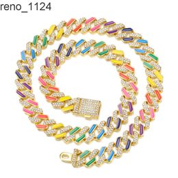 12mm Neon Colourful Enamel Choker necklace hiphop Iced Out Bling cz Miami Cuban Link Chain for Women rainbow cz Bracelet Jewellery