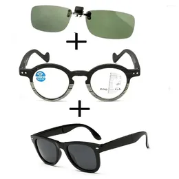 Sunglasses 3Pcs!! Progressive Multifocal Far And Near Reading Glasses Men Women Squared Polarized Outdoor Clip