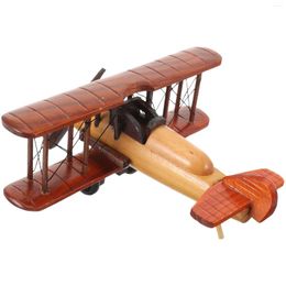 Garden Decorations Retro Wooden Plane Decor Aeroplane Desktop Ornament Model Vintage Home Room Miniature Decorate Craft Adornment Creative