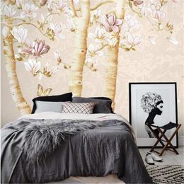 Wallpapers Nordic Style 3D Retro Non-Woven Wall Paper Magnolia Valuable Warm For Living Room