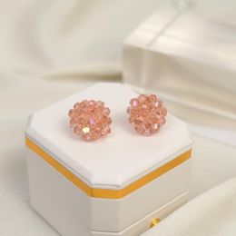 Stud Earrings Korean Fashion Sweet Geometry Crystal Pink Flower Friend Gift Banquet Women Jewelry 2023