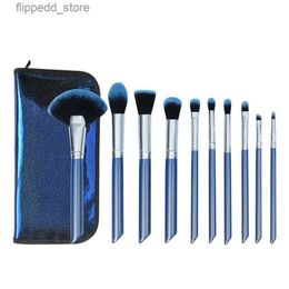 Makeup Brushes 10Pcs Makeup Brushes High Quality Natural Hair Cosmetic Foundation Powder Blending Blush Makeup Brush Set Blue Q231110