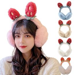 Berets Women Student Winter Plush Earmuffs Cartoon 3D Strawberry Ears Earflap Foldable Portable Ear Warmers Covers