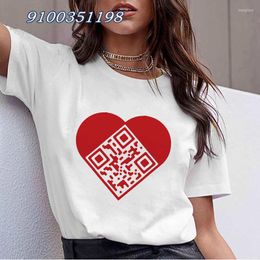 Women's T Shirts Harajuku T-shirt For Women Love QR Code Graphics Shirt Summer Clothes Ladies Short Sleeve Tshirt Fashion Femme