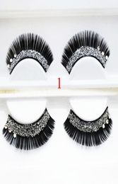 Whole1 Pair Glitter Rhinestone Pattern Long Thick Stylish Party False Fake Eyelashes Eye Lashes Makeup Z0672745655