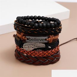 Charm Bracelets European And American Leather Rope Bracelet Set Creative Diy Fashion Mtilayer Mens Jewelry 6 Pieces / Lot. A Dhgarden Dh3Fr