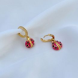 Hoop & Huggie Real 18K Gold Plated Enamel Ladybug Earrings Jewelries Letter wedding gift factory wholesale With dust bag