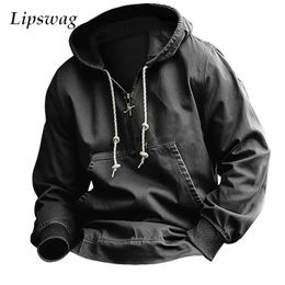 Men s Jackets Hip Hop Hoodies Men Streetwear Autumn Fashion Solid Colour Loose Long Sleeve Hoodie Casual Mens Clothes Vintage Hooded Sweatshirt 231110