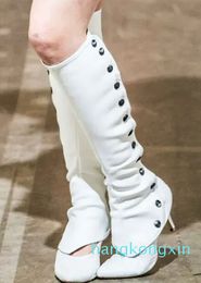 Double Wear Long Boots Sexy Thin High Heel Metal Buckle Pointed Toe Single Shoes Thigh High Boots